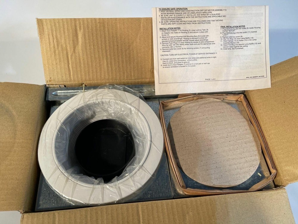 ONE (1) Progress Lighting Signature White Bath Fan Downlight Light 70CFM - READ!