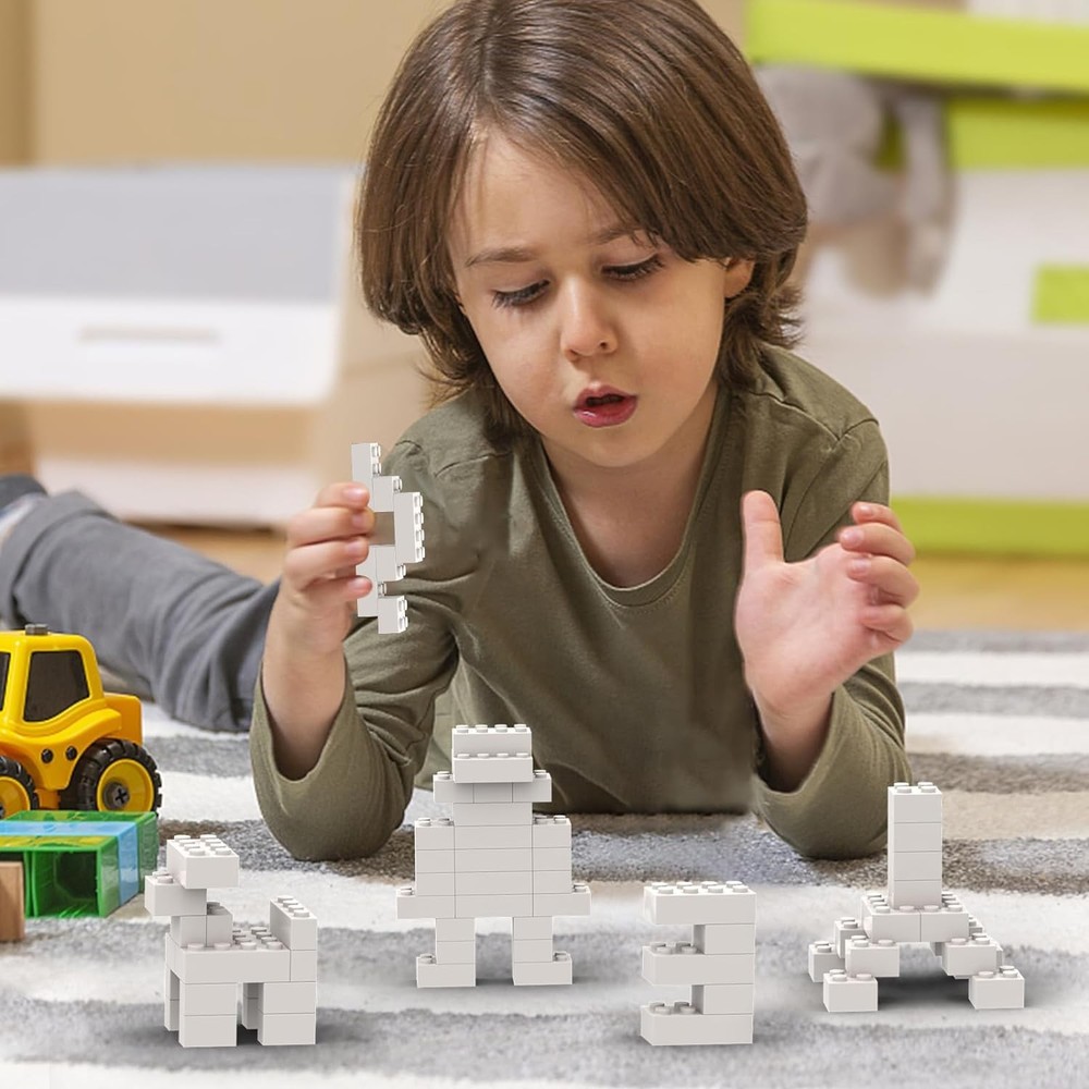 500 Piece Bulk 2x4 Building Bricks, with Lego, Flat White Bricks