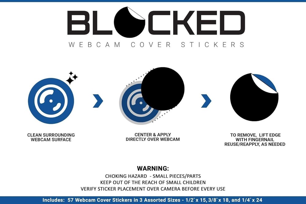 Low-Tack Restickable Webcam Stickers - 57-Pack, Waterproof & Scratch-resistant