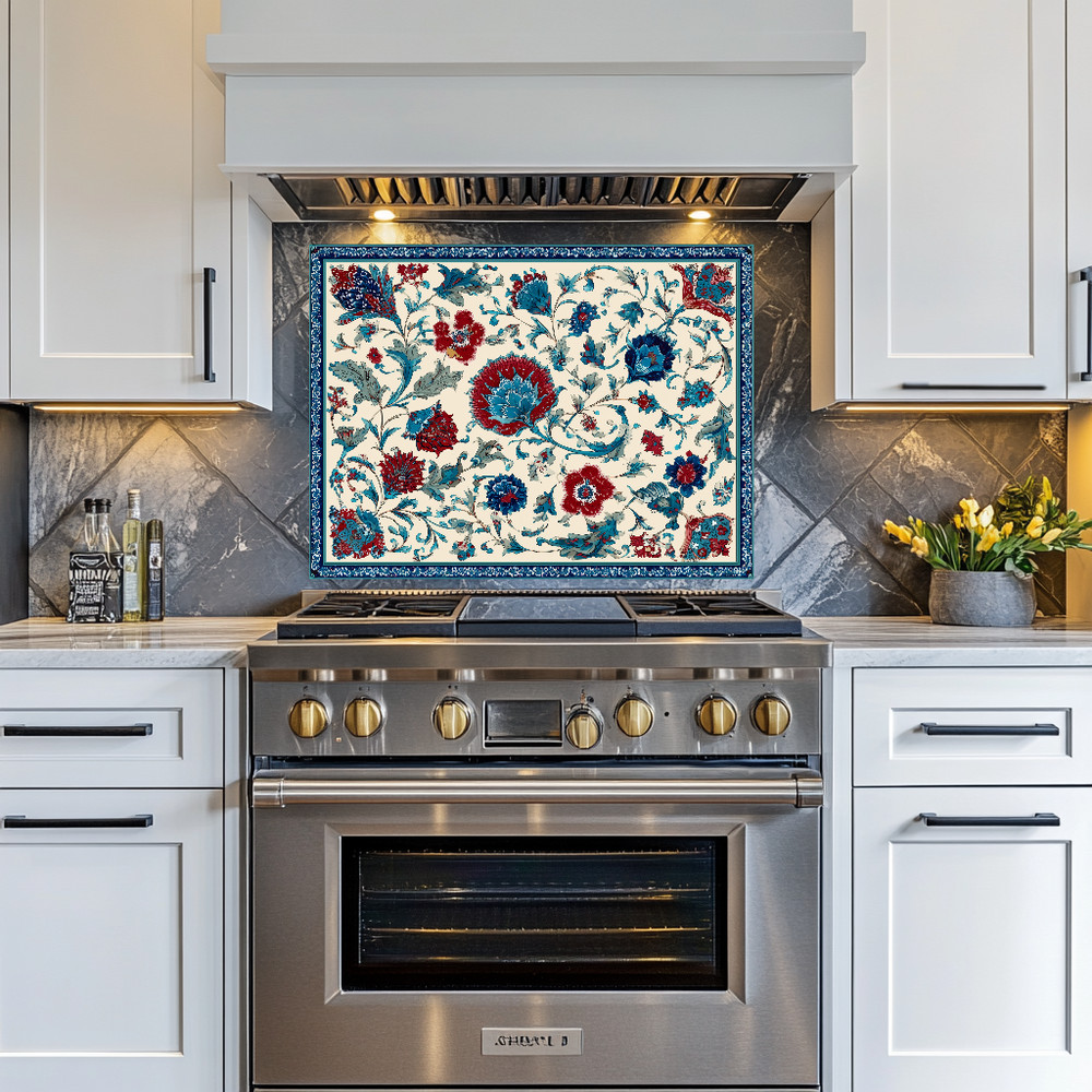 Ottoman Inspired Turkish Glass Backsplash Tile, Decorative Kitchen Splashback