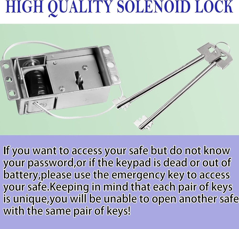 Electromagnetic Solenoid Safe Lock Replacement With 2 Override Keys