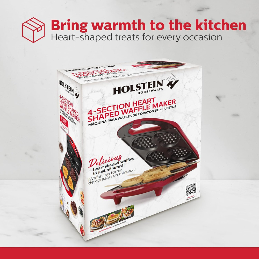 4-Section Heart Shaped Waffle Maker, Non-Stick Waffle Iron, Mini Waffle Maker fo