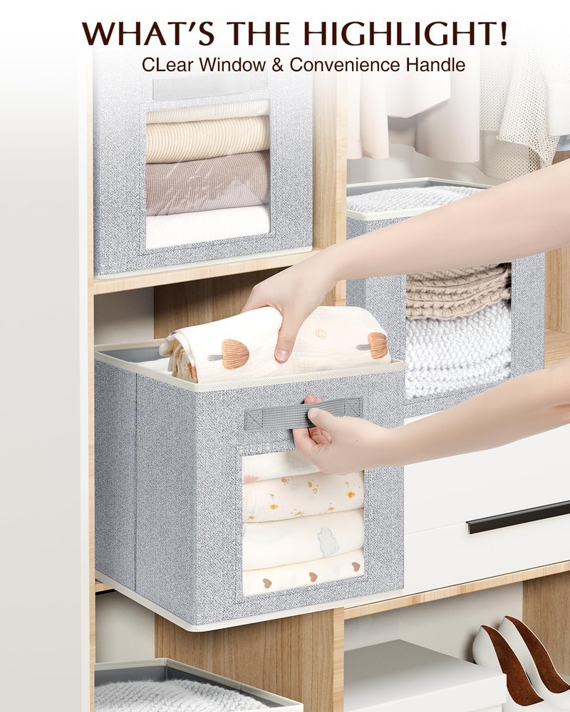 Foldable Storage Cubes - Cubby Storage Organizer with Window, Decorative Fabr...