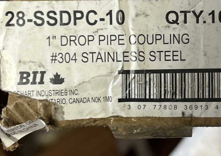 1" Drop Pipe Coupling 304 Stainless Steel NPT Chamfered