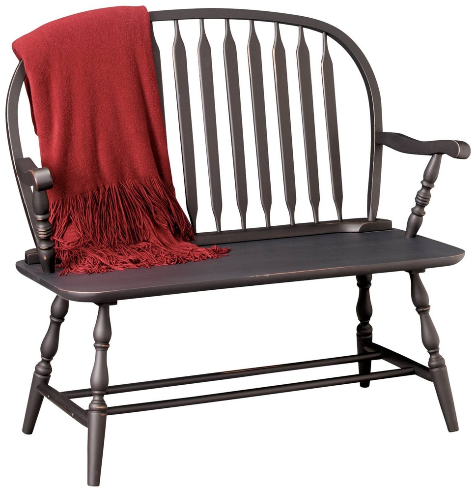 Windsor Antique Black Wood Windsor Bench