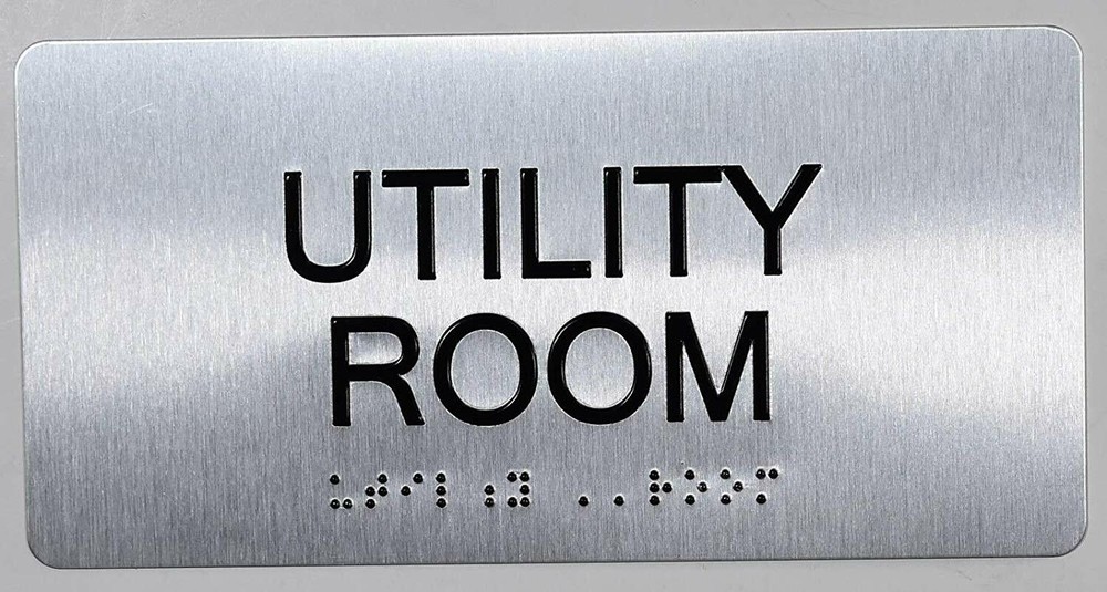 Utility Room Sign Silver-Tactile Touch... (Brush Silver,4x8)-REF24-1027