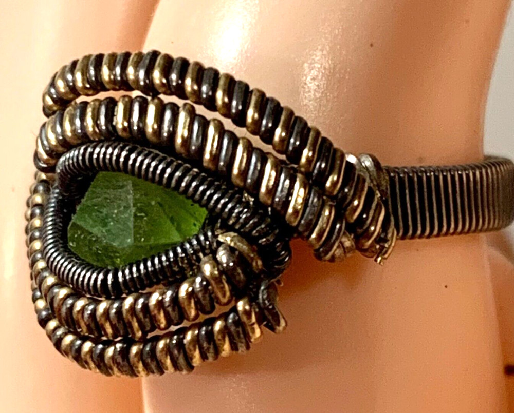 Ring Emerald Copper Wrapped Natural Stone Size 8 R-231