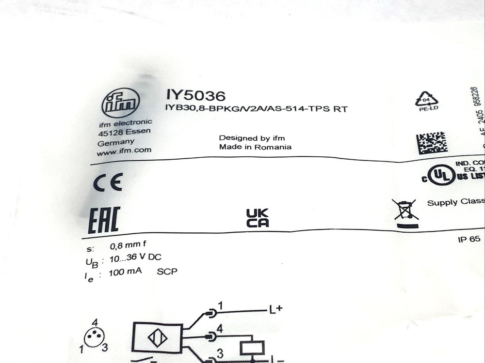 ifm IY5036 Inductive Sensor IYB30,8-BPKG/V2A/AS-514 RT
