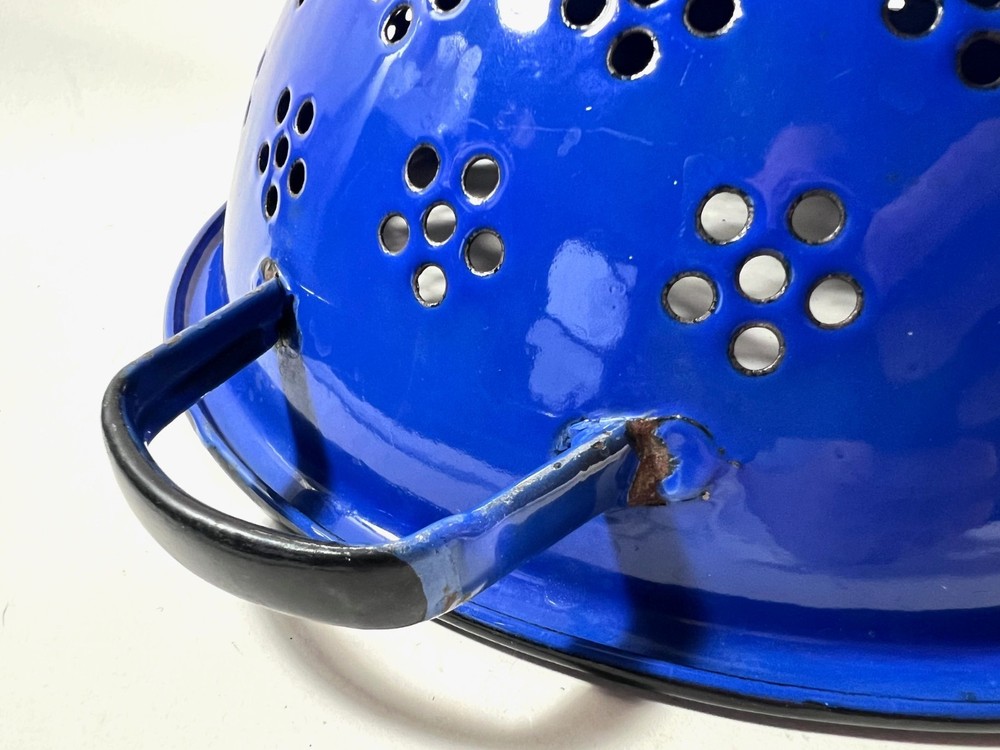 Blue Enameled Colander Japan Vintage Large