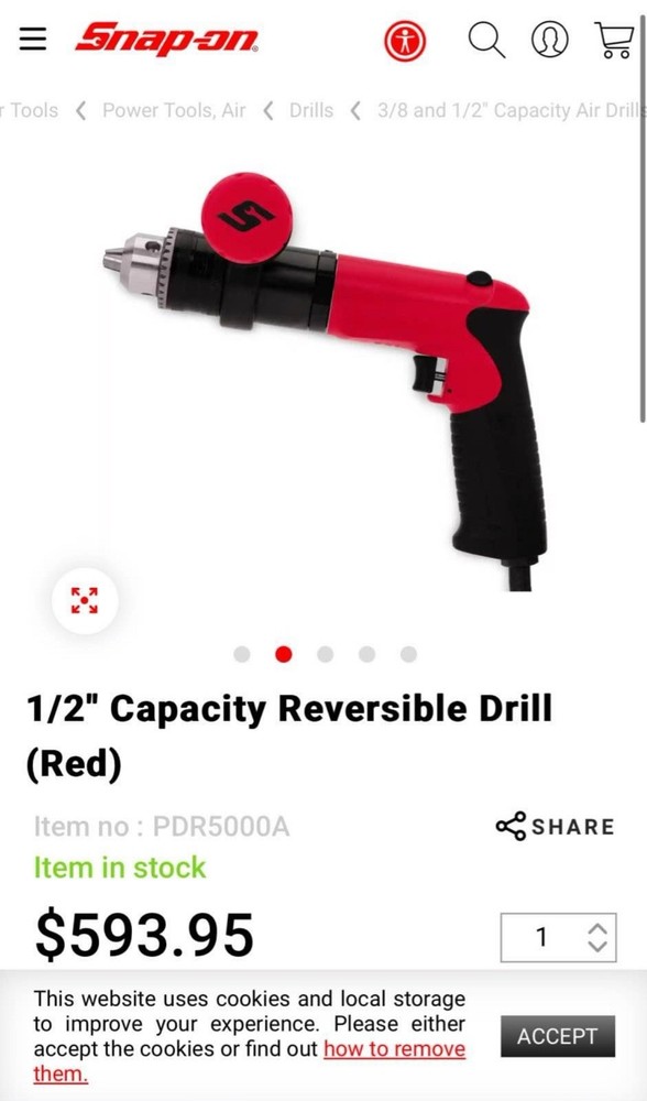 Snap on 1/2 Inch Air Drill Pdr5000