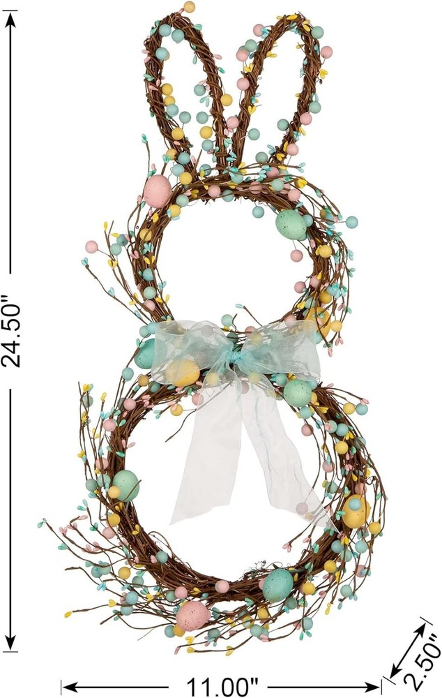 Vibrant 24.5” Easter Bunny Wreath with Eggs for Festive Spring Decor