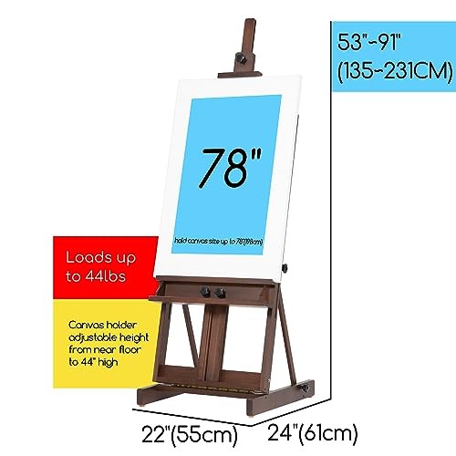 Heavy Duty H-Frame Studio Easel Stand, Large Adjustable Solid Beech Walnut