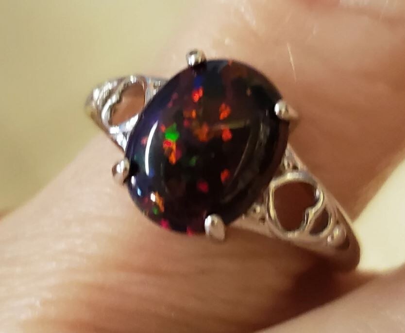 Natural Black Opal Ring Statement 925 Sterling Silver Handmade Fire Opal Rings