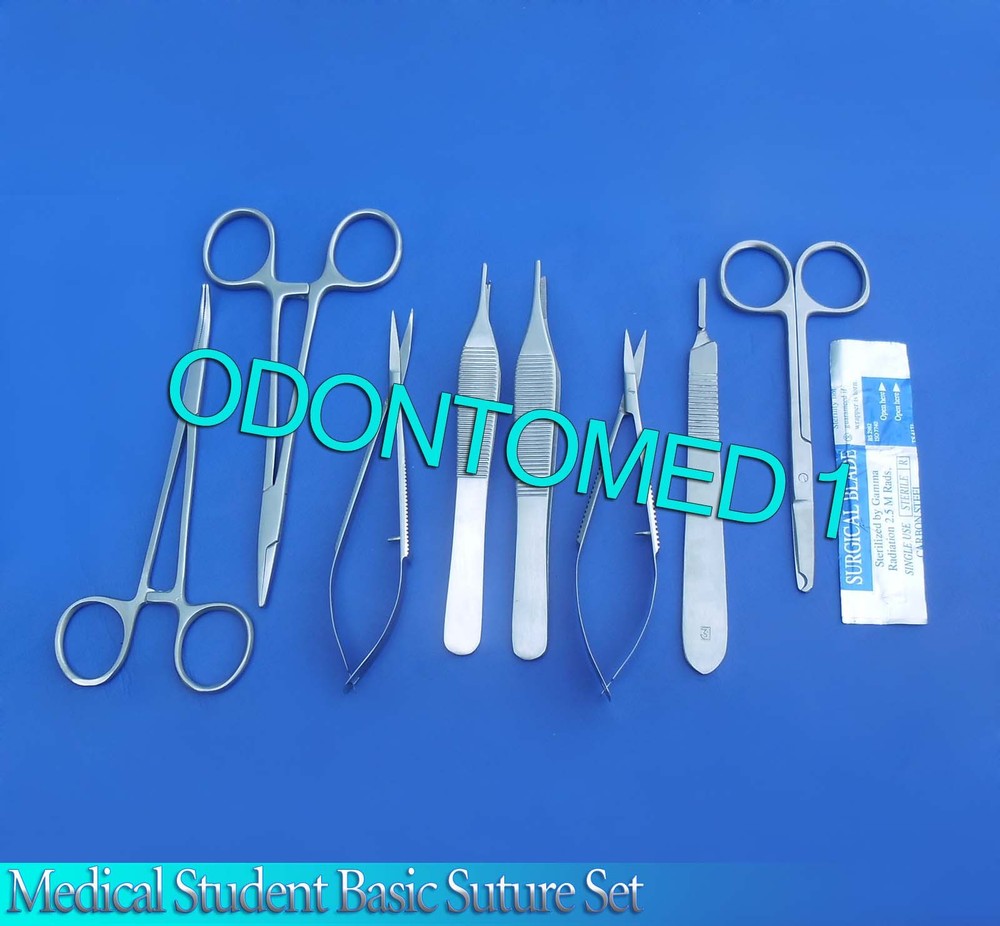 13 PCS MEDICAL STUDENT BASIC SUTURE FORCEPS KIT+SCALPEL BLADES #15