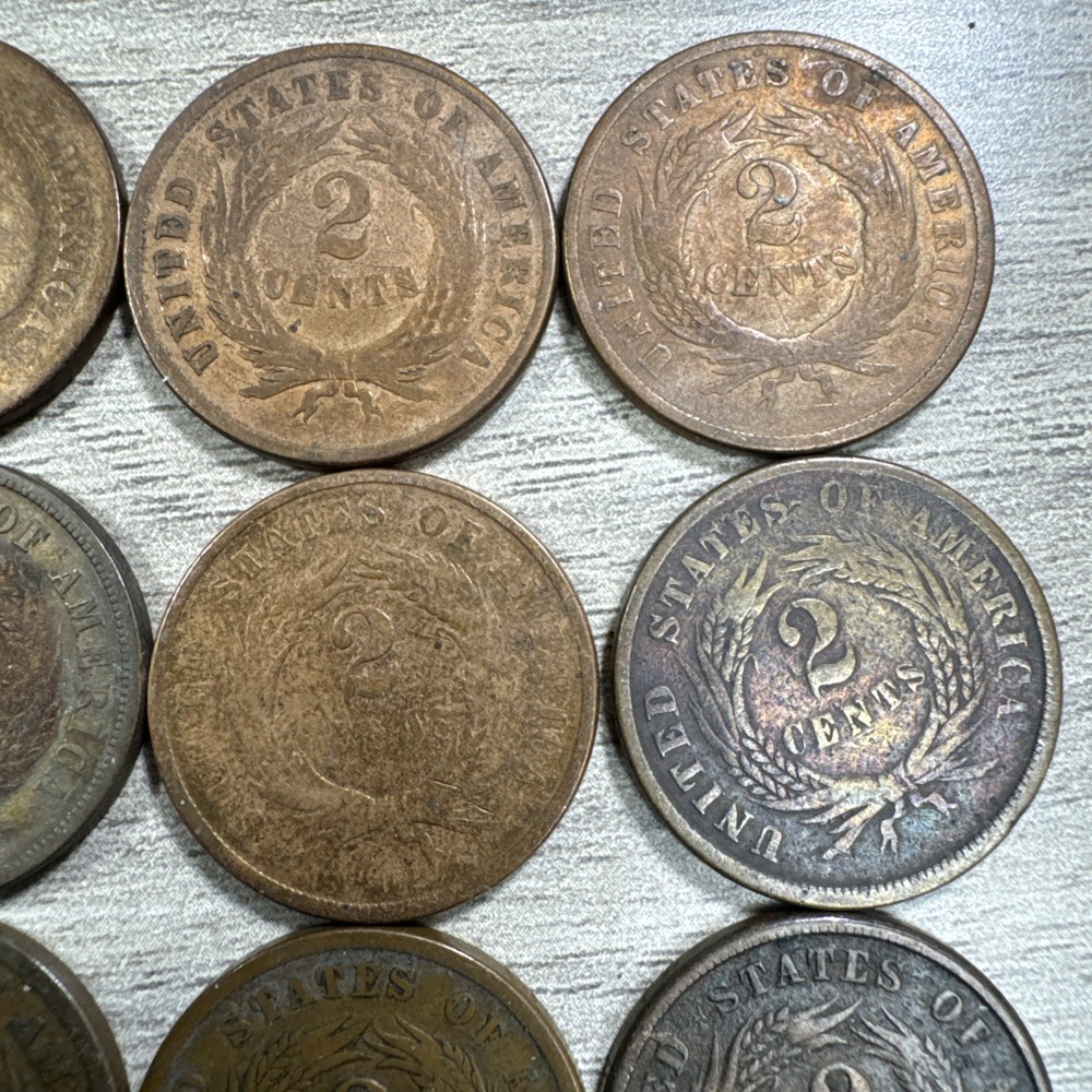 12 Coin US Two Cent Piece 2c LOT Collection