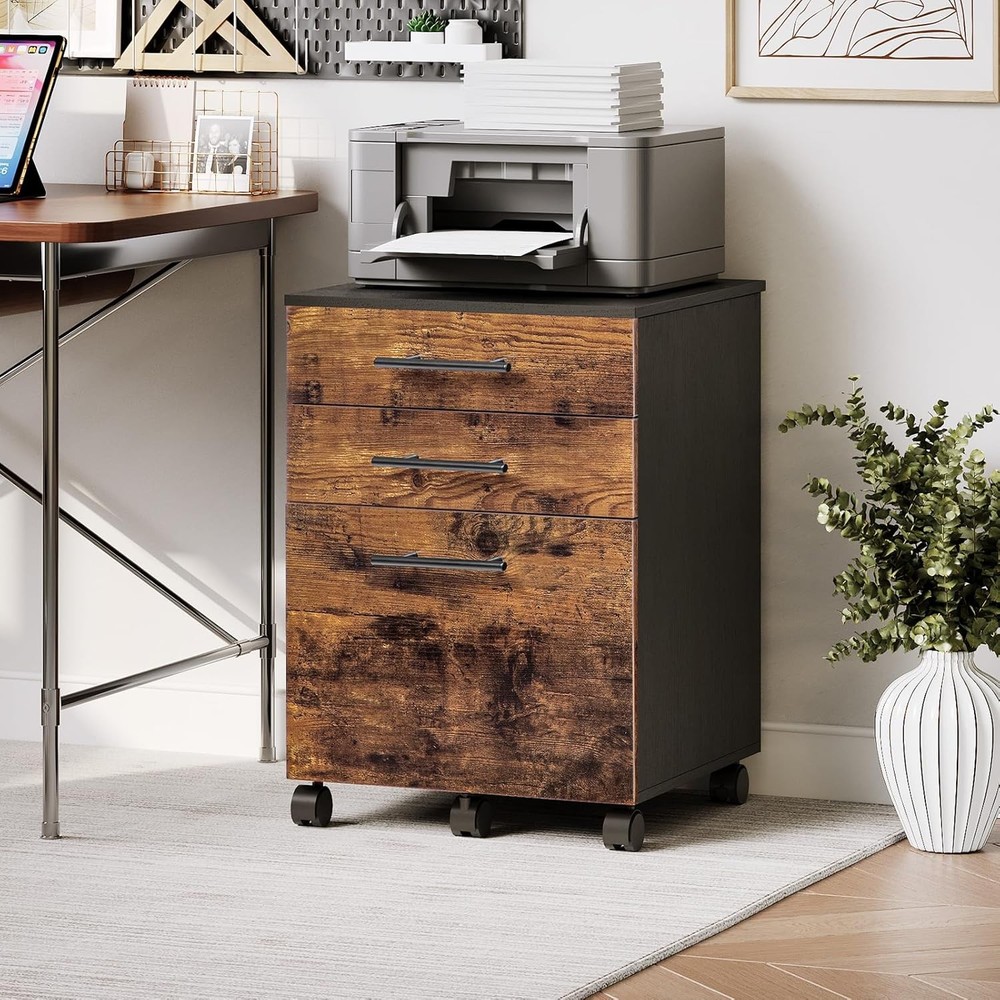 HOOBRO 3-Drawer File Cabinet, Rustic Brown