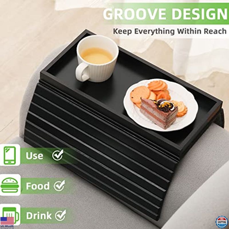 GEHE Foldable Bamboo Sofa Arm Tray - Versatile Couch Side Table for Snacks &