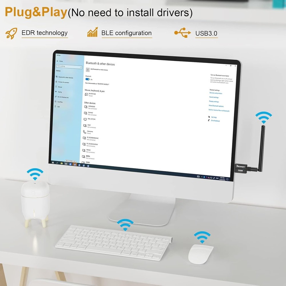 Innovative Bluetooth 5.3 USB Dongle - 328FT Wireless Connection for Windows PCs