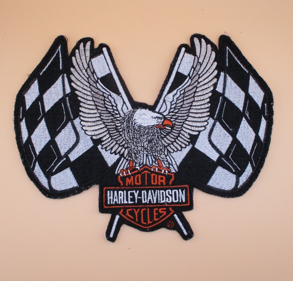 RARE HARLEY DAVIDSON LOGO PATCH With EAGLE & CHECKERED FLAGS