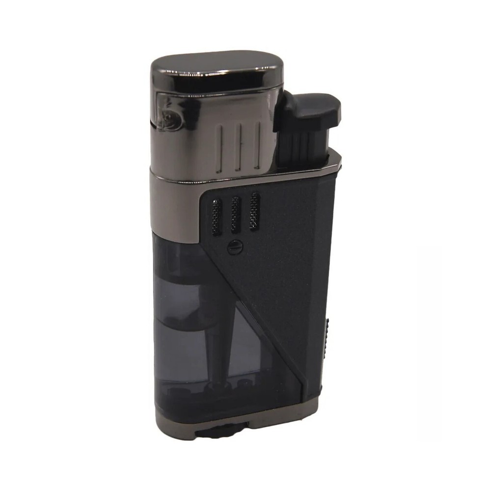 Double Jet Torch Lighter Cigar Windproof Flame Refillable w/Punch Clear Window S