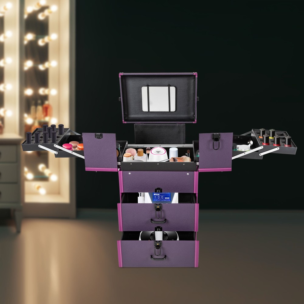 Rolling Makeup Case Beauty Organizer Box Lockable Cosmetic Case Trolley