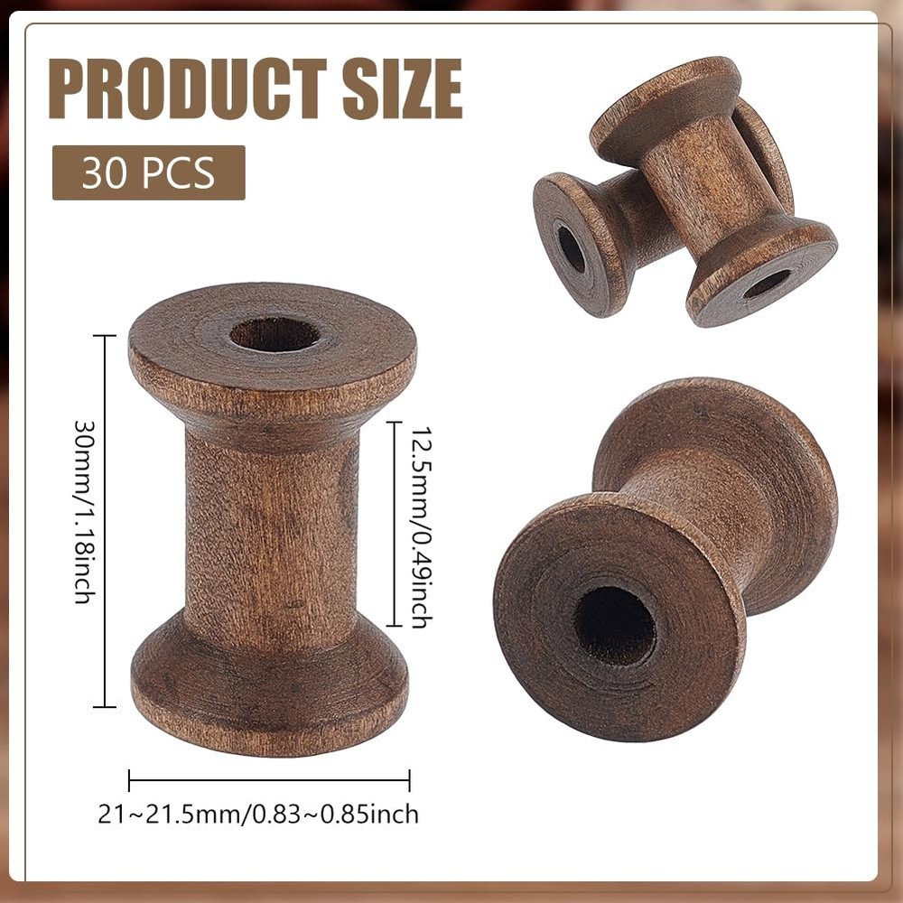 30PCS Antique Wooden Empty Thread Spools Bobbins For Crafts DIY Projects