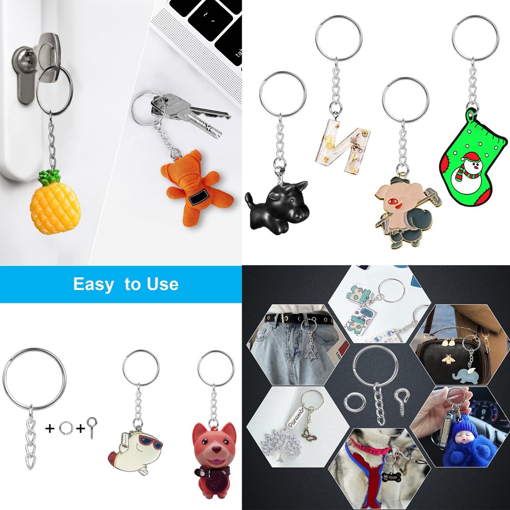 100Sets 1 inch Silver 1 keychain rings with open jump