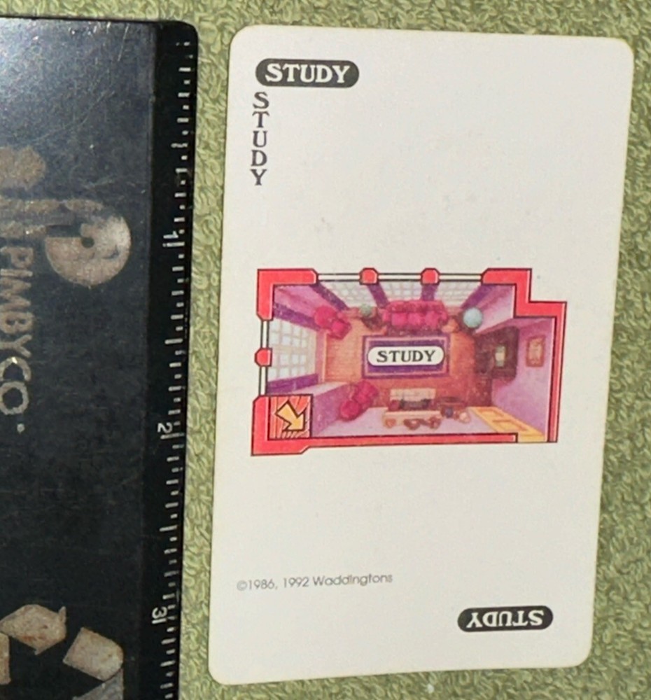 Clue 1986, 1992 Room Card Study Replacement Piece