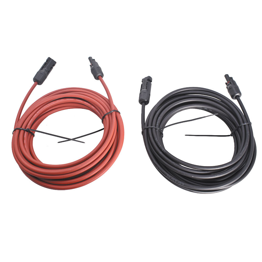 1 Pair Solar Panel Extension Cable Wire Connector 30ft Black + Red 12AWG New