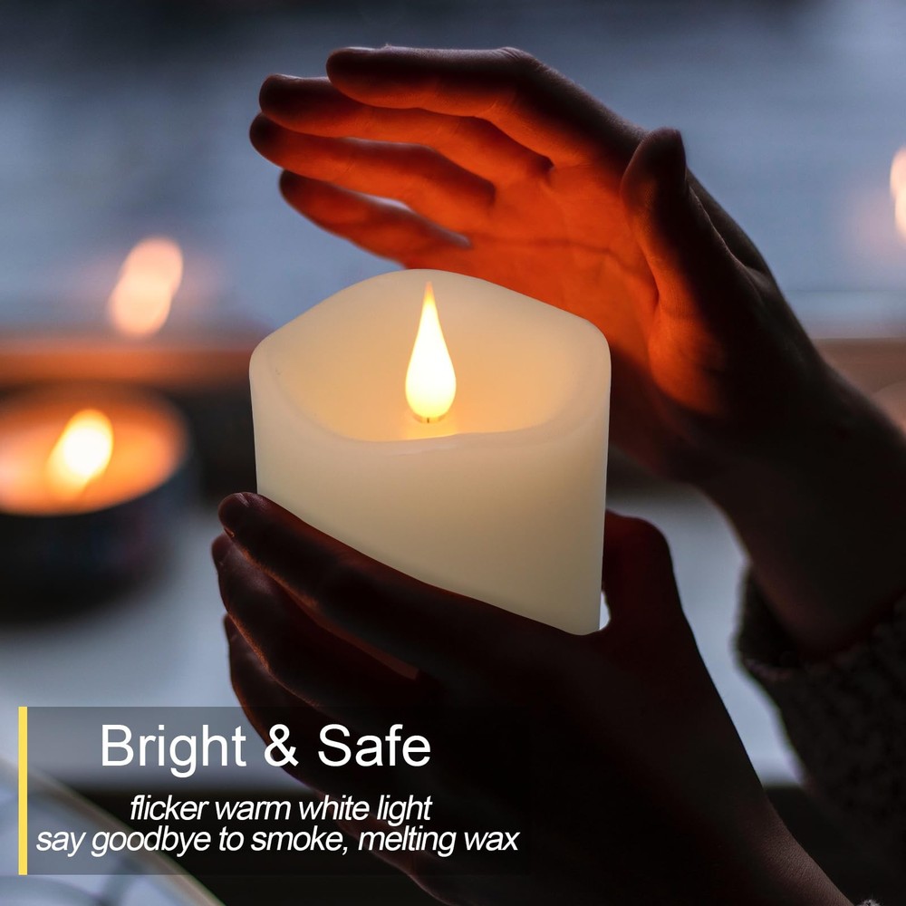 Flameless LED Candles with Timer 3D Flickering Flame 3" x 3" Ivory