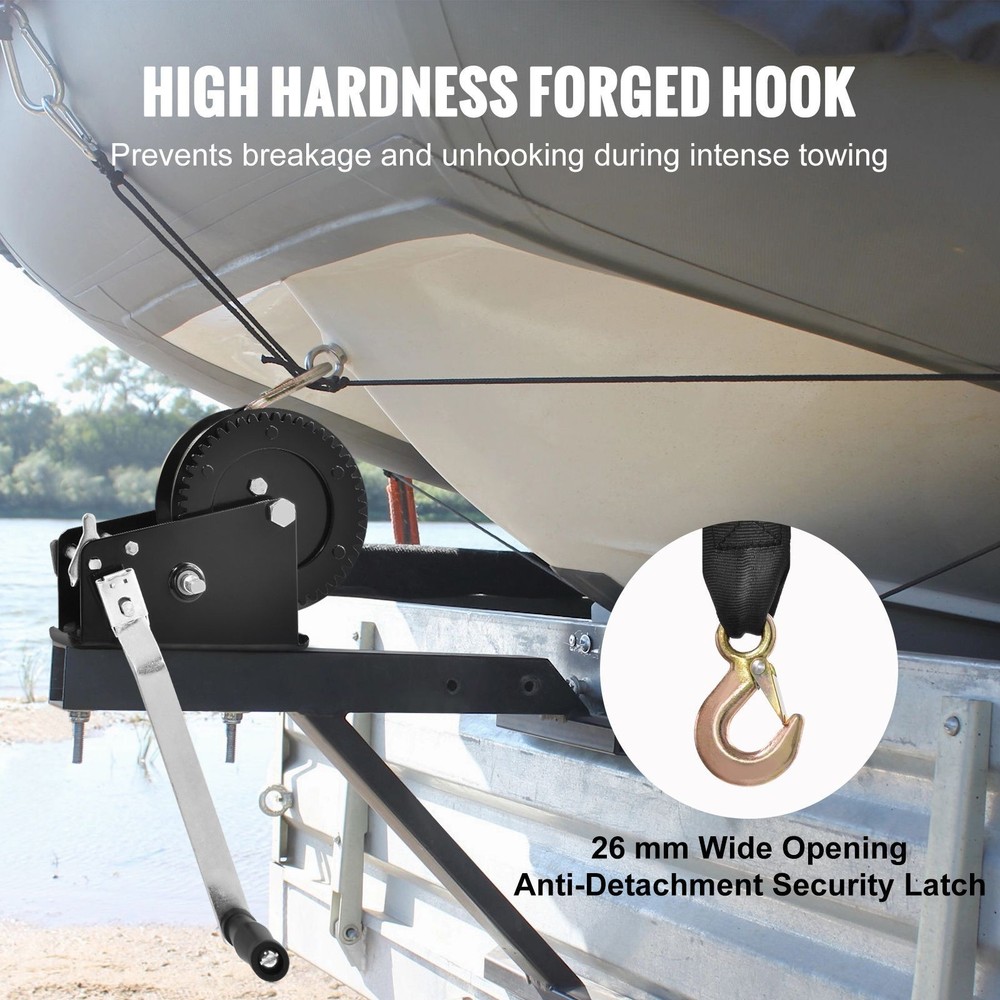 3500lb Manual Winch w/ 33ft Strap, 10in Handle & Forged Hook