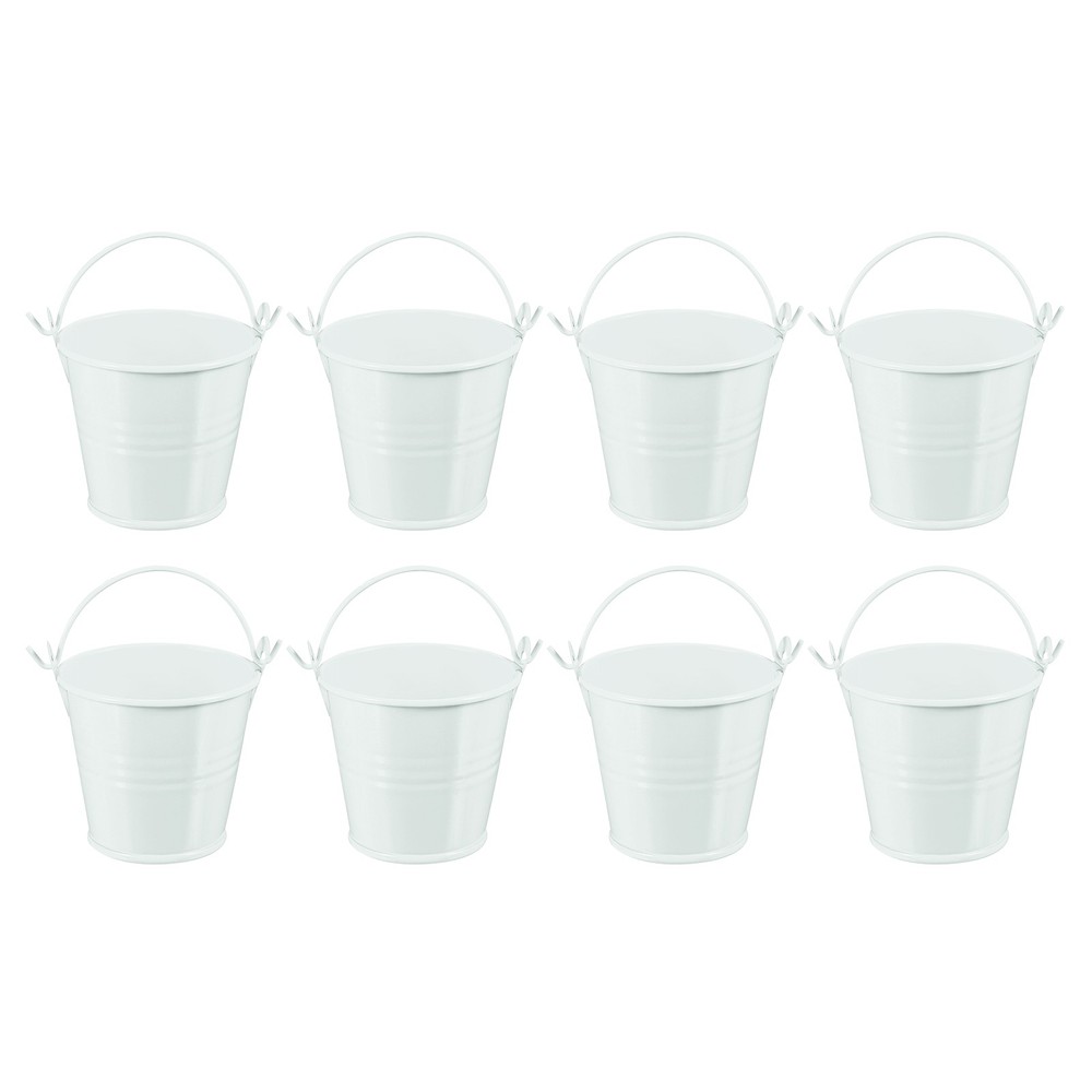 8Pcs 2.4"x2" Small Metal Buckets Mini Galvanized Easter Buckets White
