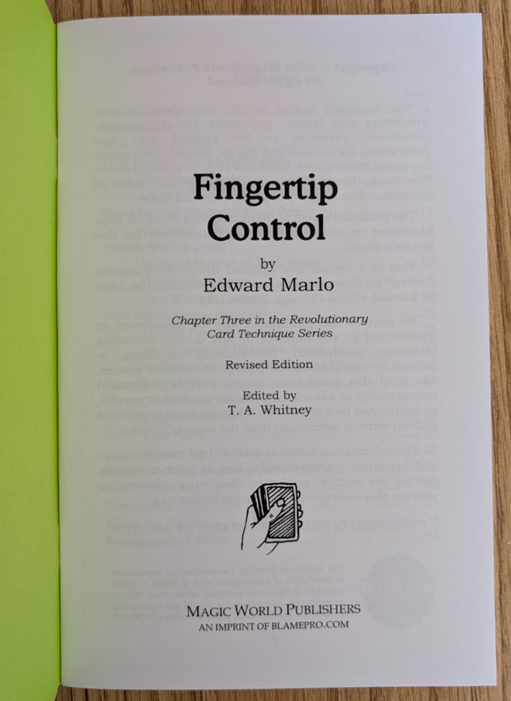 Fingertip Control by Ed Marlo (RCT Chapter 3)