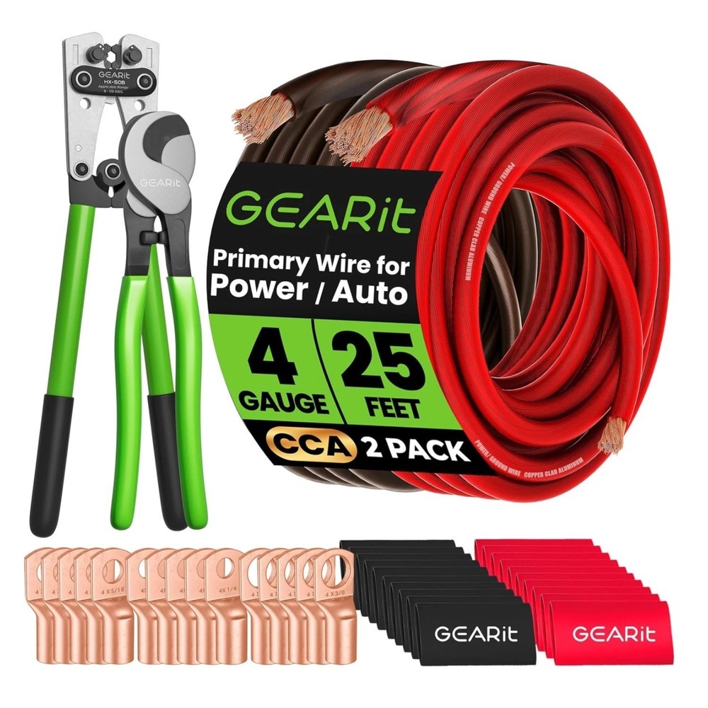 4 Gauge CCA Ground Wire Kit - 25FT Red/Black with Tools & Accessories