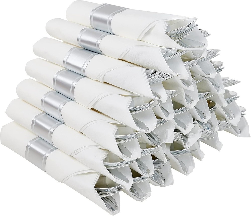 Pre Rolled Sier Plastic Sierware, Disposable Cutlery Set- 30 Forks, 30