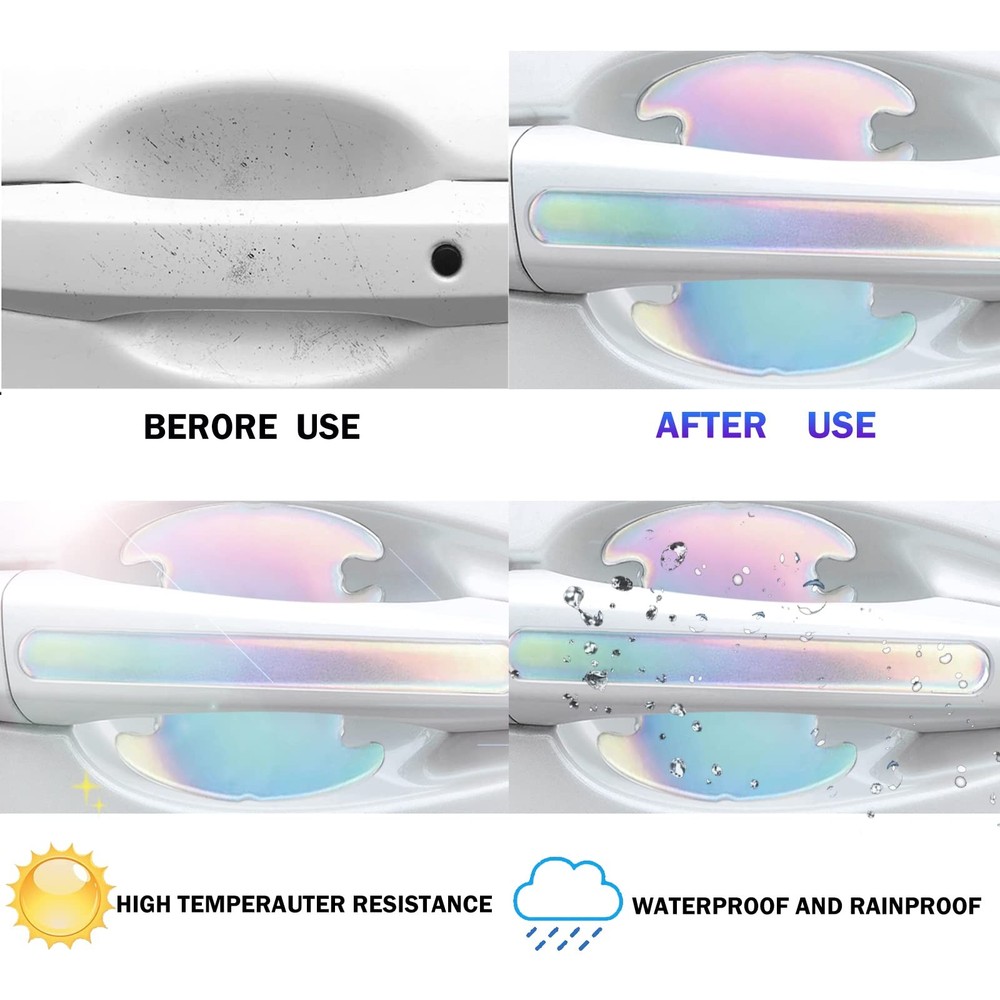 8Pcs 3D Illusion-Colour Car Door Handle Cup Protector, Illusion-colour