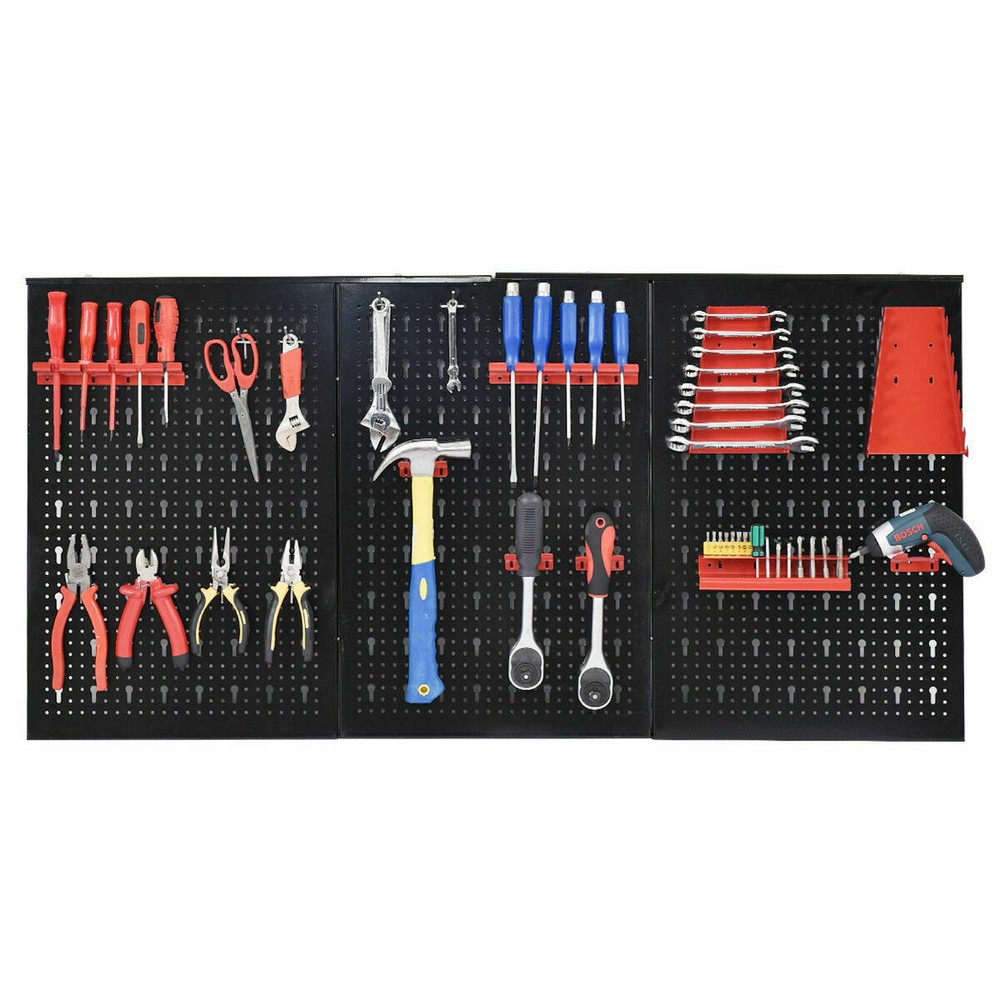 48'' x 24'' Black Metal Pegboard Organizer Wall Mount Panel Garage Hanger Tool