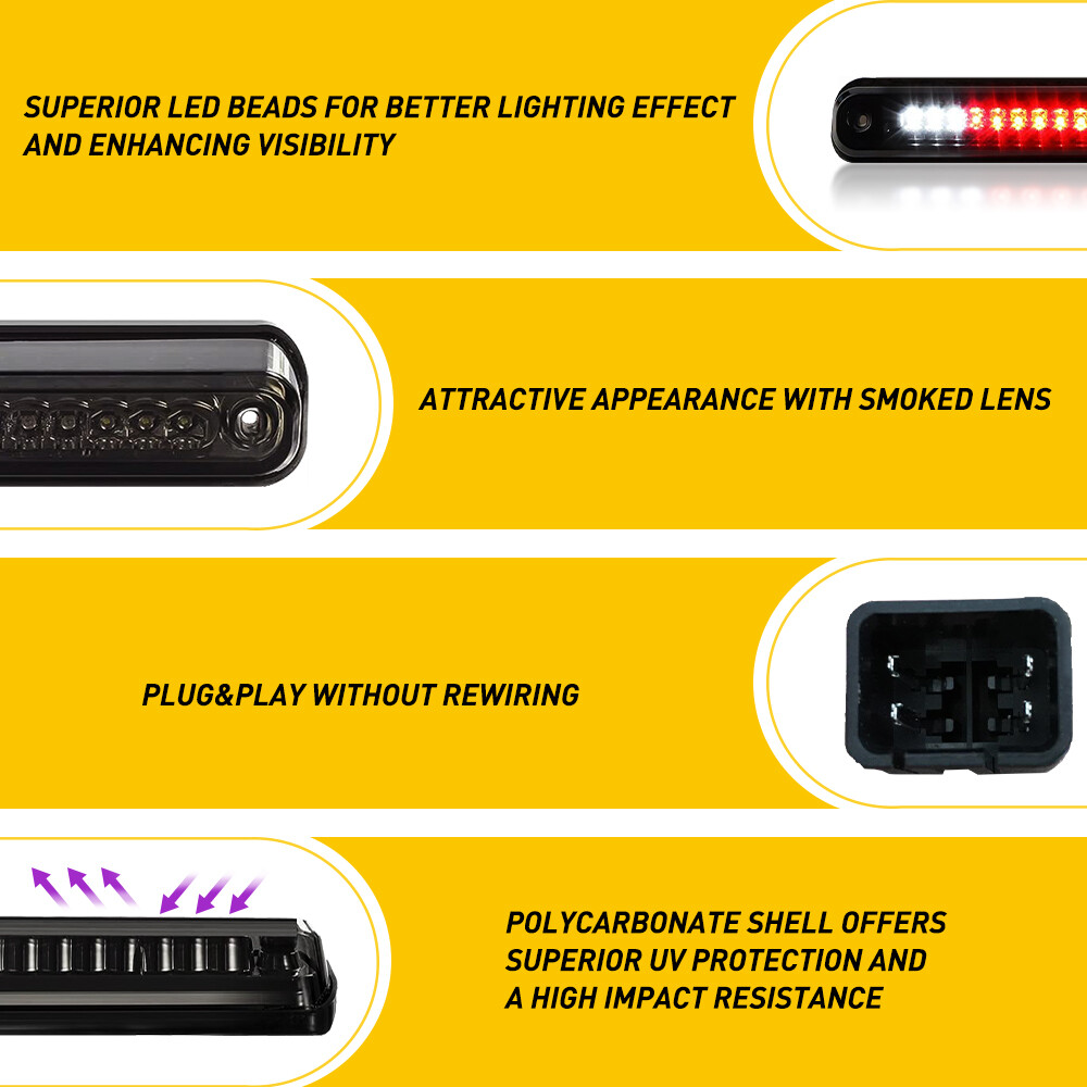 For 1988-98 GMC Chevy C1500 K1500 Black LED Third 3rd Brake Cargo Light Lamp EAG