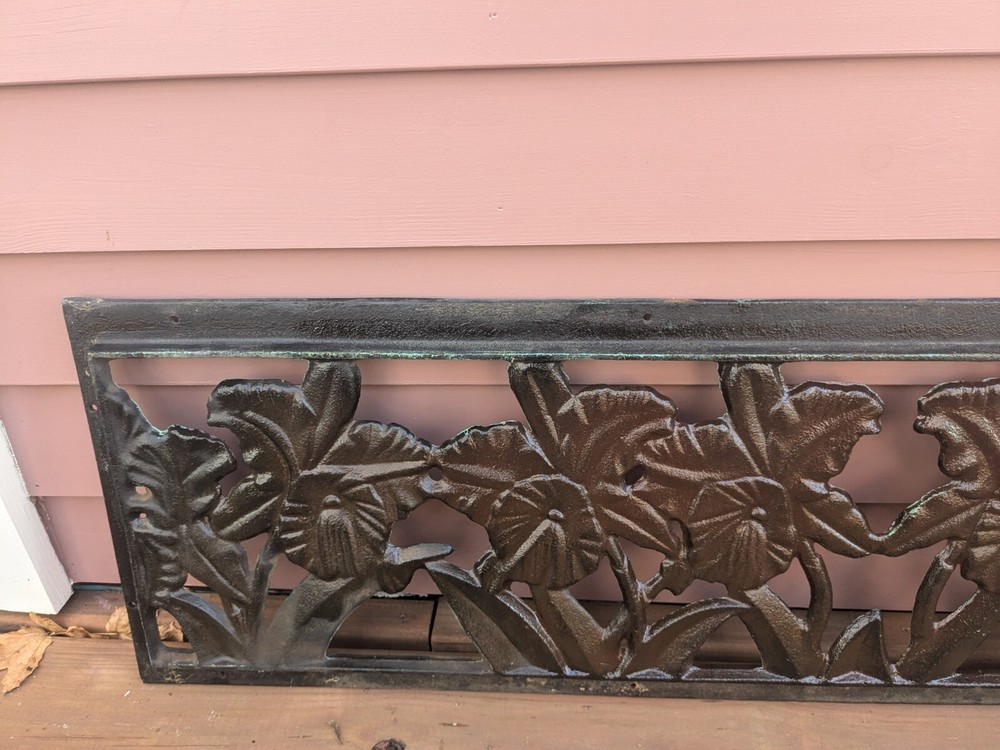 Cast Iron Lily Floral Cut Out Design Architectural Panel, Bench Back