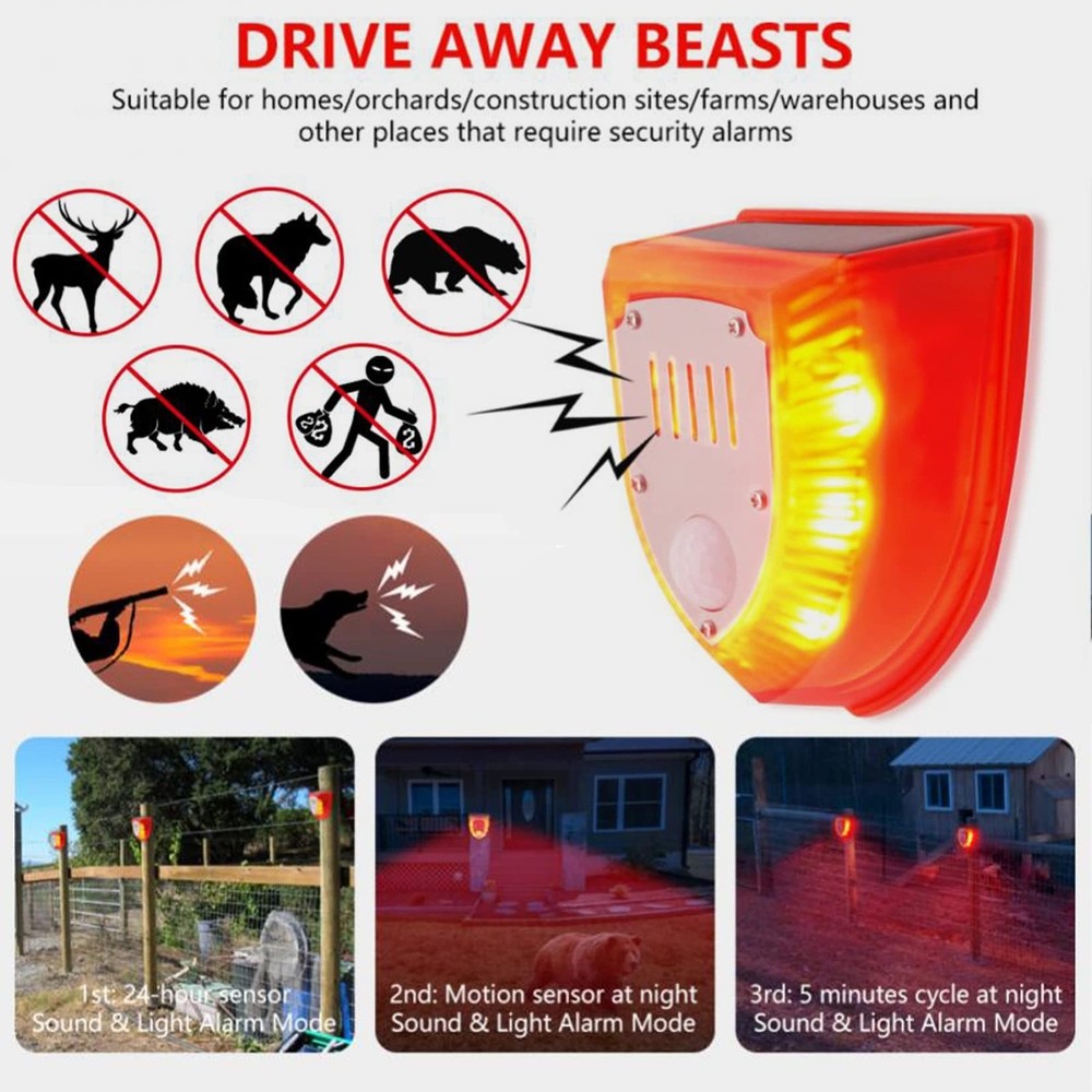 keeda Solar Security Light Alarm, 129dB Warning Loud Solar Strobe Light Makes...