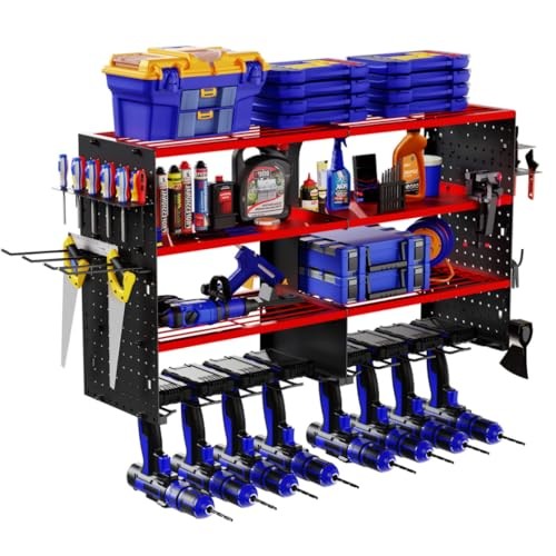 Large Power Tool Organizer Wall Mount, 4 Layer Storage Rack with 8 Drill