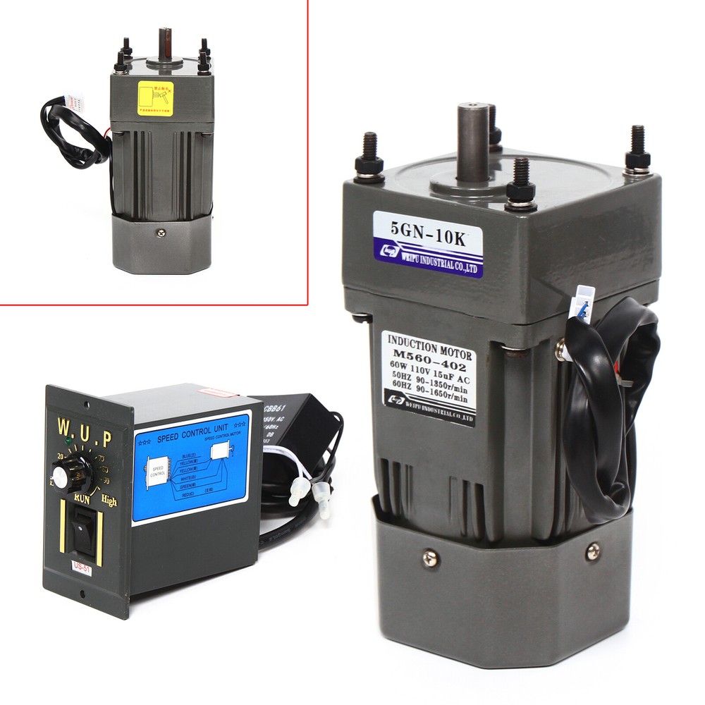 110V 60W AC Gear Motor Variable Speed Reversible Motor Reduction Controller 1:10