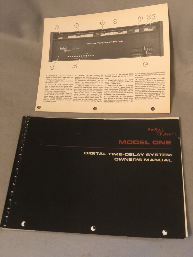 Original Collectible 1976 Model One Audio Pulse Digital Time Delay System