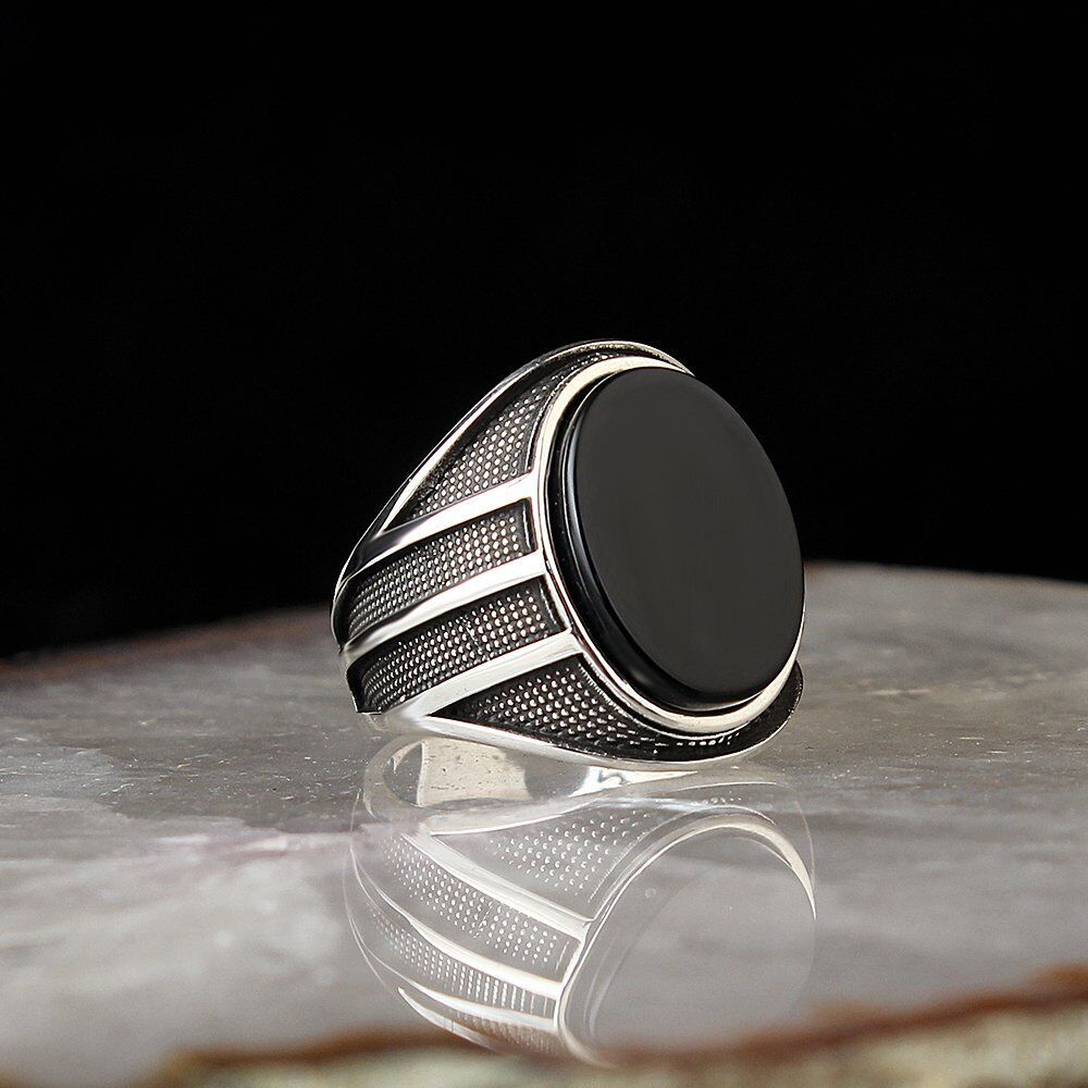 925 Sterling Silver Black Onyx Solid Men's Ring Handmade Fine Jewelry