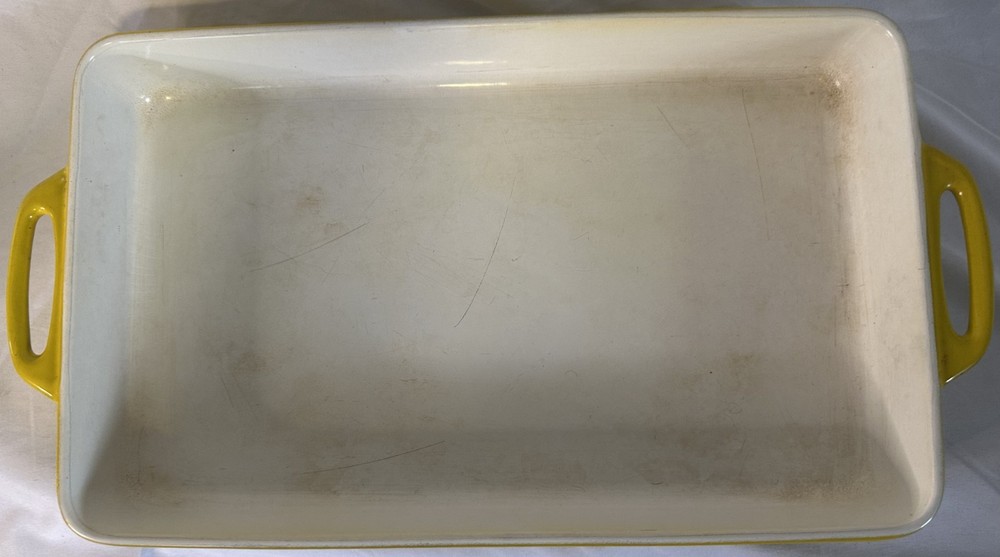Yellow Enamel Cast Iron Rectangular Baking Dish - Scandinavian MCM Style