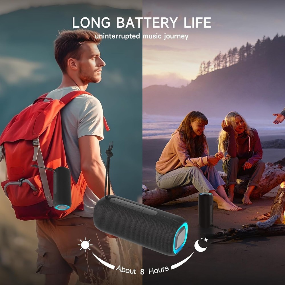 Portable Stereo Bluetooth Speaker - Long-Lasting Battery & Colorful LED Lights