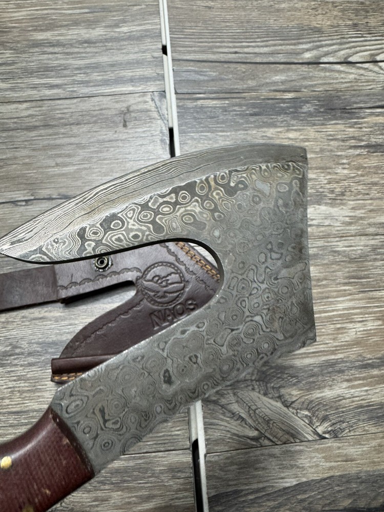 HANDMADE DAMASCUS SMALL AXE, CAMPING HATCHET, HAND AXE, THROWING AXE + SHEATH
