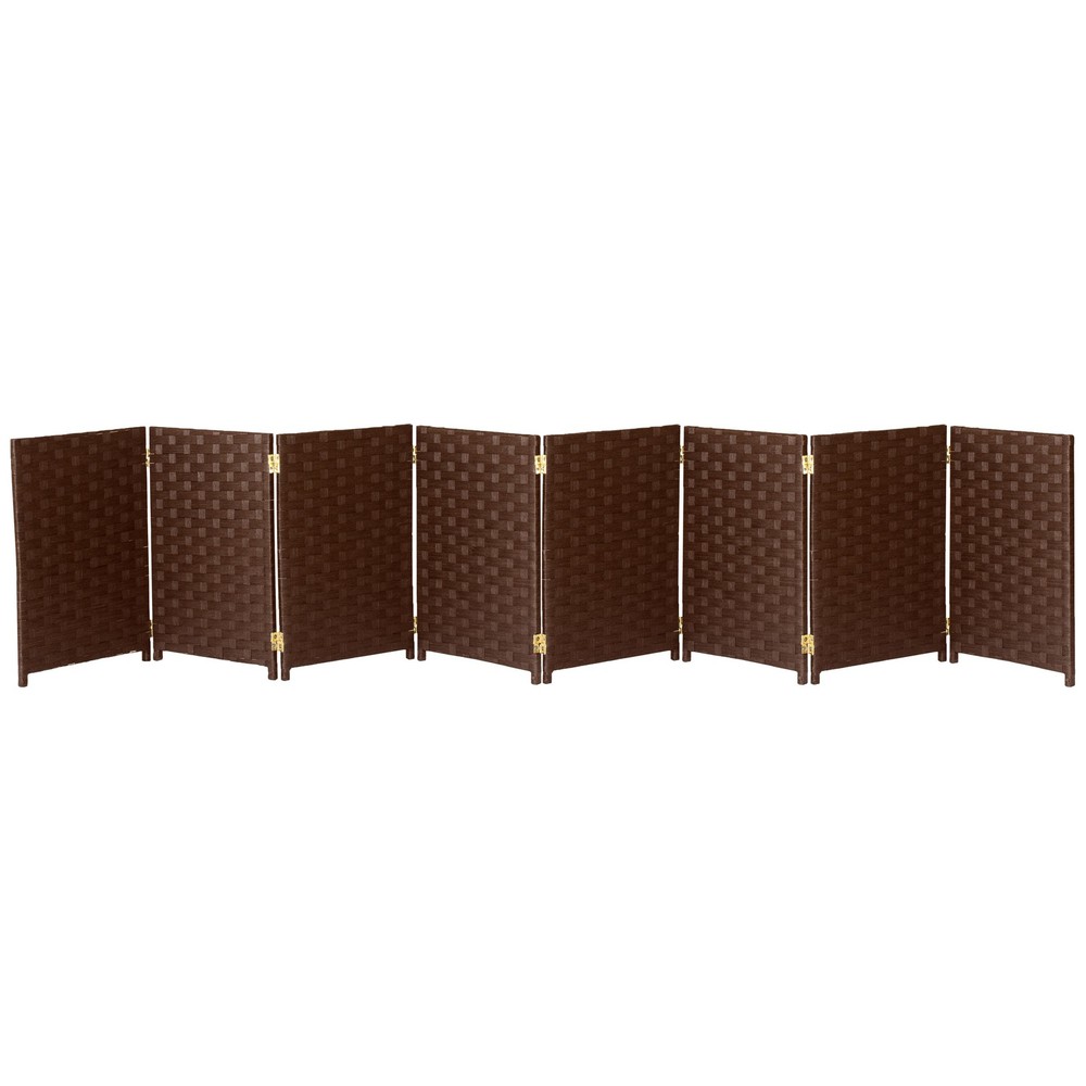 2 ft. Short Woven Fiber Folding Screen - 8 Panel - Dark Mocha