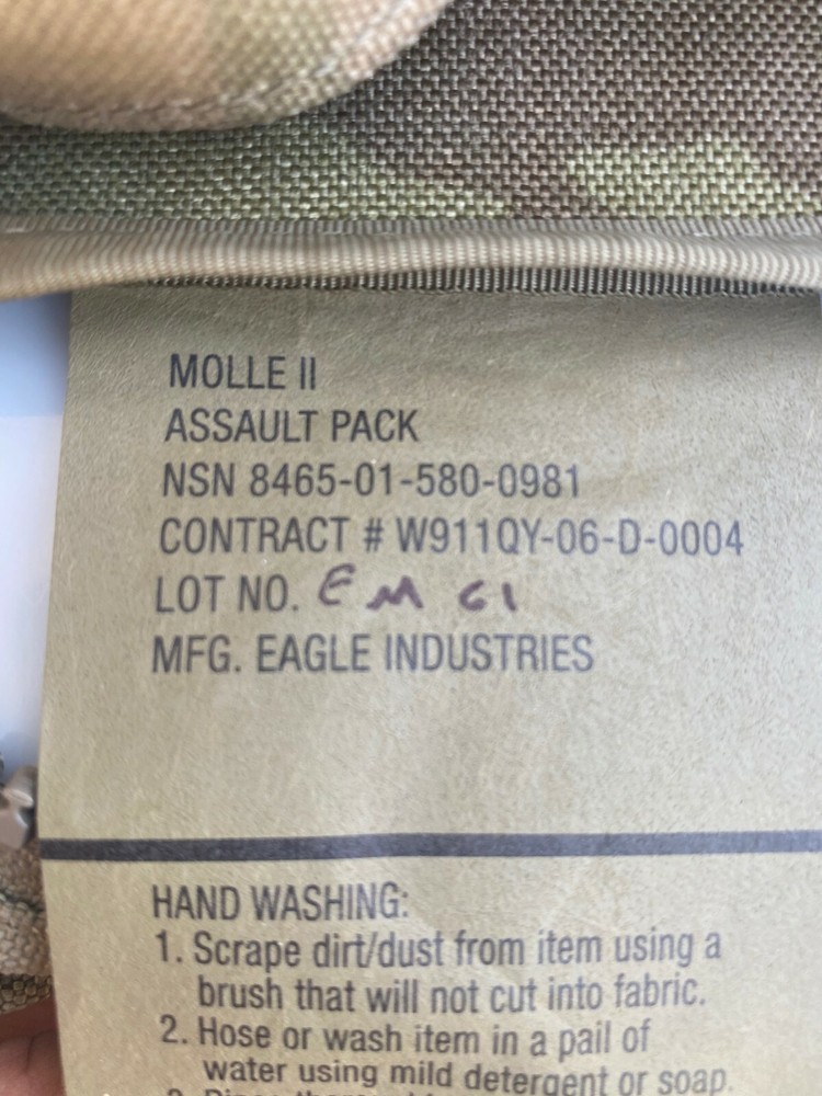 USGI MOLLE II ASSAULT PACK OCP/Multicam with STIFFENER "EXCELLENT"