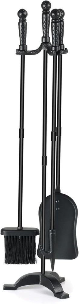 Durable Cast Iron Fire Tools with Stand - Complete Fireplace Tool Set for Homes